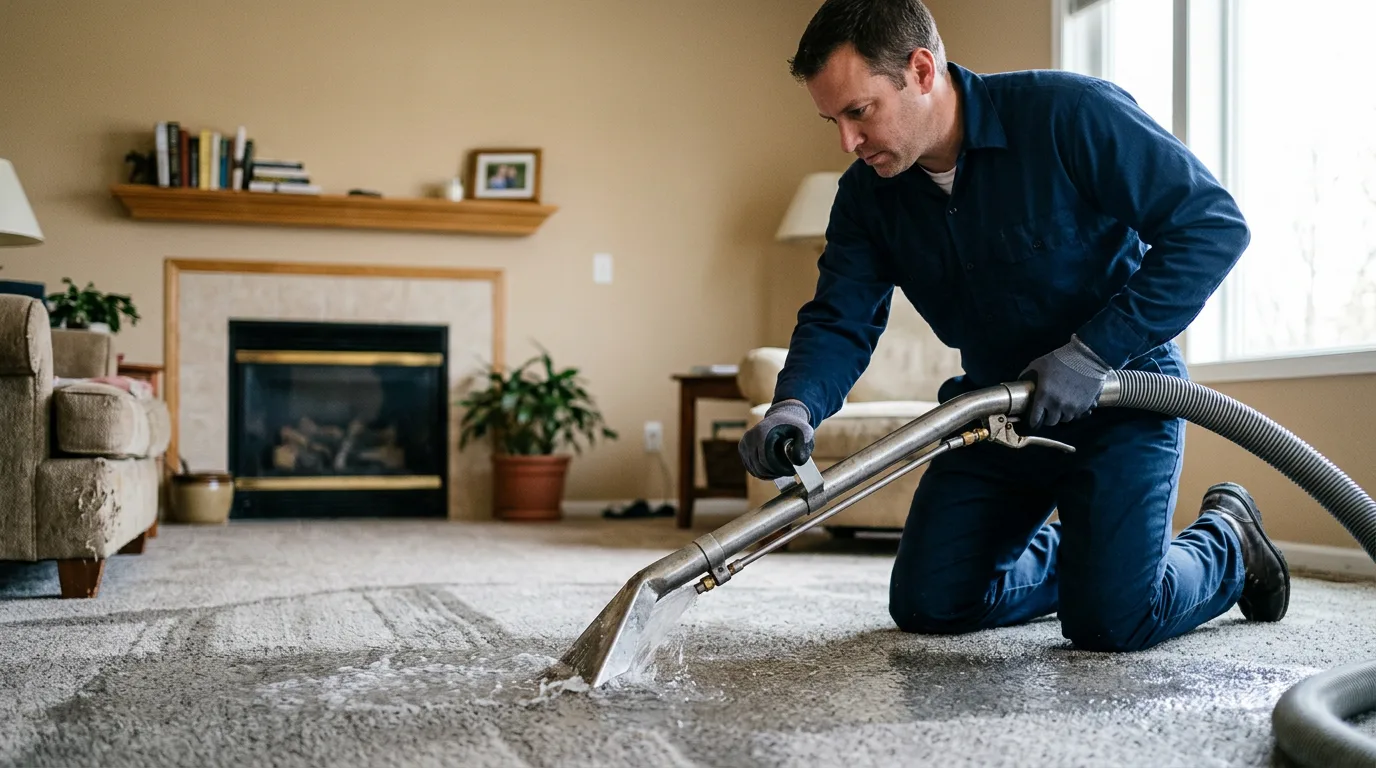 Water damage restoration technician working near Racine, MO